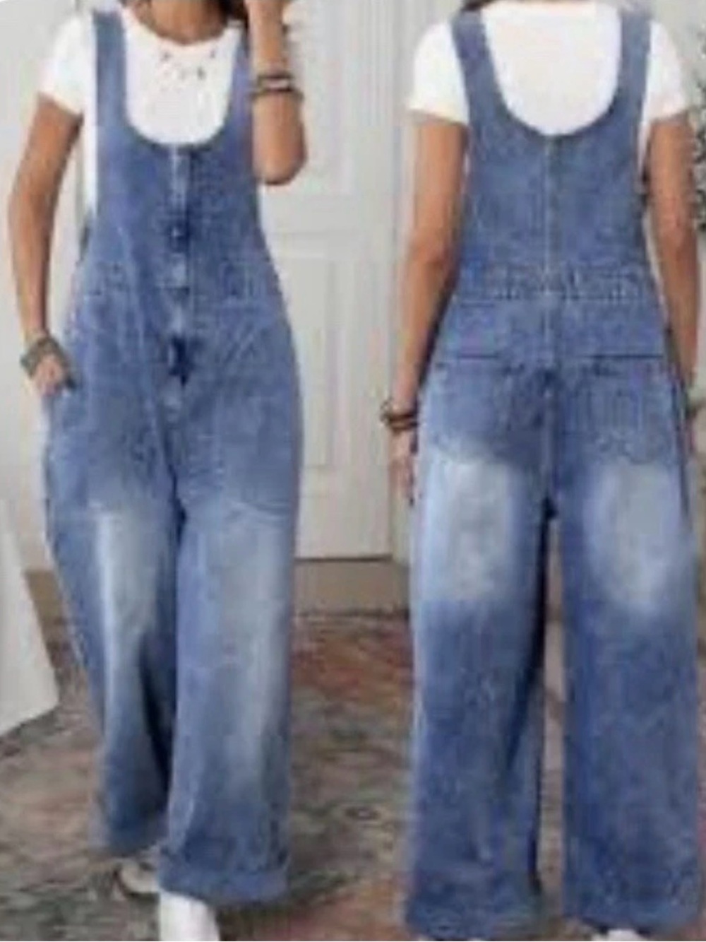 EMERY ROSE Blue Denim Wide-Leg Overalls for Women - Picture 3 of 9